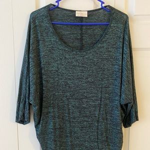 3/4 length sleeve sweater, green & black pattern, light weight